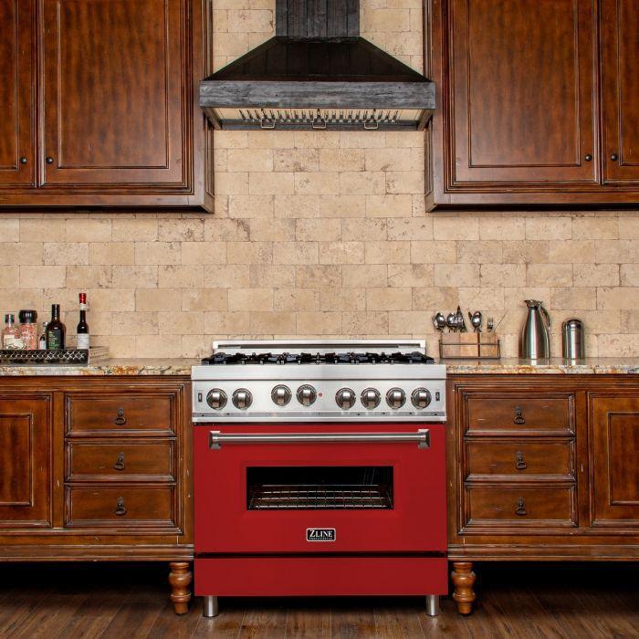 ZLINE 36" All Gas Range in Stainless Steel with Red Matte Door, RG-RM-36