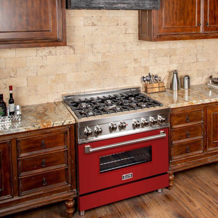 ZLINE 36" All Gas Range in Stainless Steel with Red Matte Door, RG-RM-36