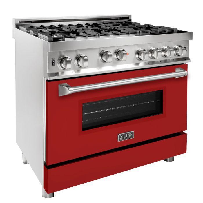 ZLINE 36" All Gas Range in Stainless Steel with Red Matte Door, RG-RM-36