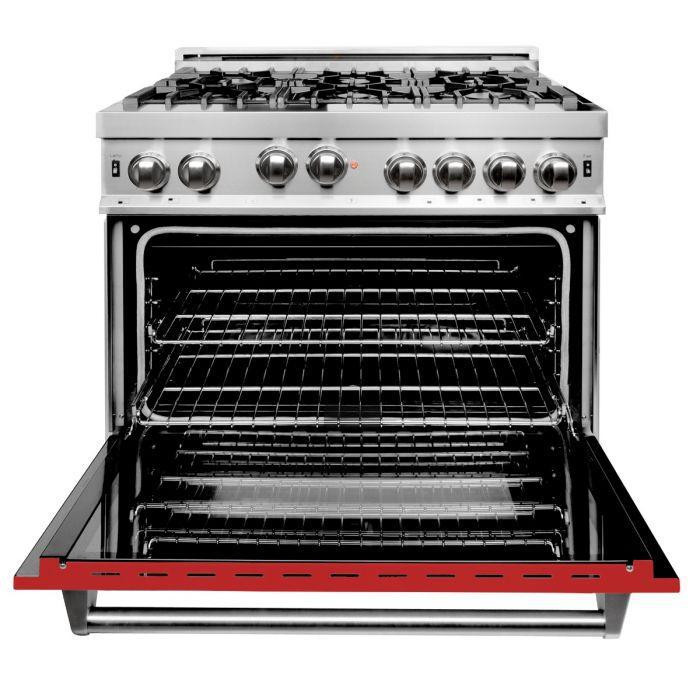 ZLINE 36" All Gas Range in Stainless Steel with Red Matte Door, RG-RM-36