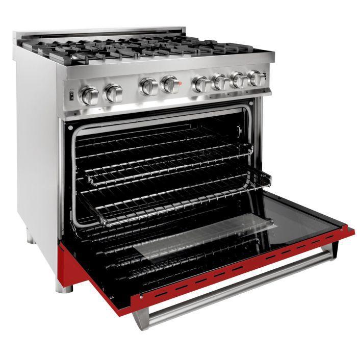 ZLINE 36" All Gas Range in Stainless Steel with Red Matte Door, RG-RM-36