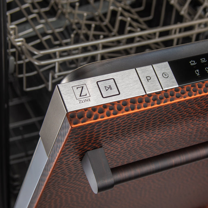 ZLINE 18" Classic Top Control Dishwasher in Hand-Hammered Copper with Traditional Style Handle, DW-HH-H-18