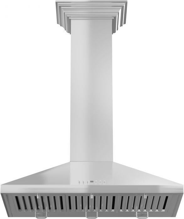 ZLINE 42" Convertible Vent Wall Mount Range Hood in Stainless Steel with Crown Molding, KL2CRN-42