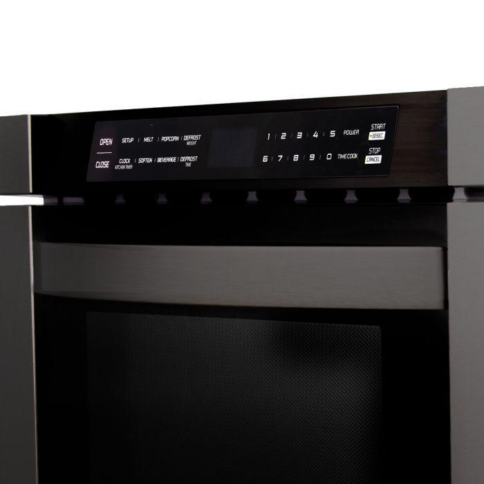 ZLINE Package - 36" Dual Fuel Range, Range Hood, Microwave, Dishwasher in Black Stainless