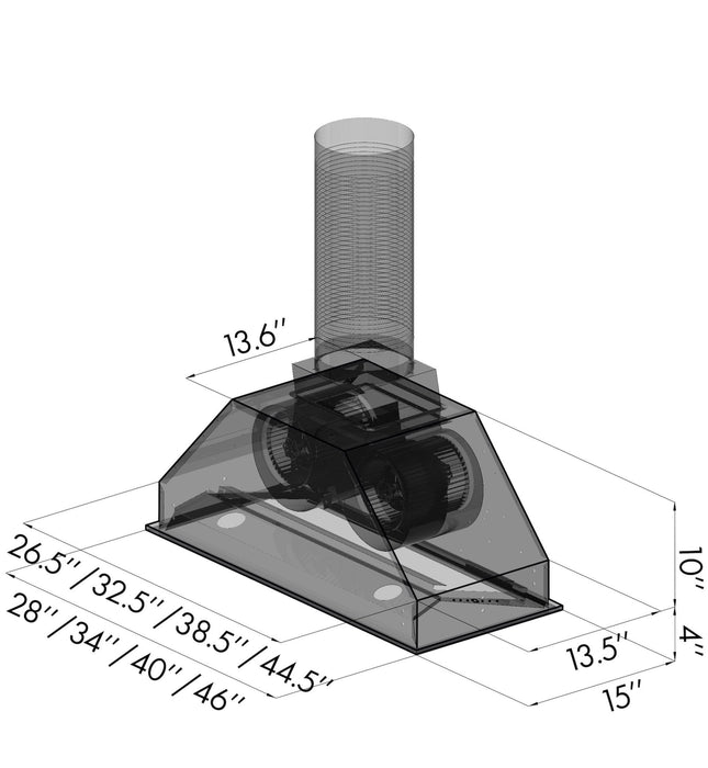 ZLINE 28" Ducted Wall Mount Range Hood Insert in Outdoor Approved Stainless Steel, 695-304-28