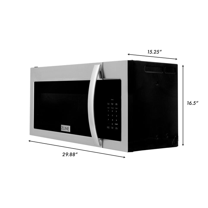 ZLINE 30" Over the Range Microwave in Stainless Steel with Modern Handle & 2 Charcoal Filters, MWO-OTRCF-30