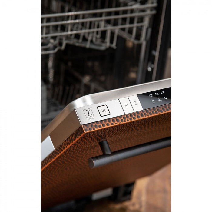 ZLINE 18" Classic Top Control Dishwasher in Hand-Hammered Copper with Modern Handle, DW-HH-18