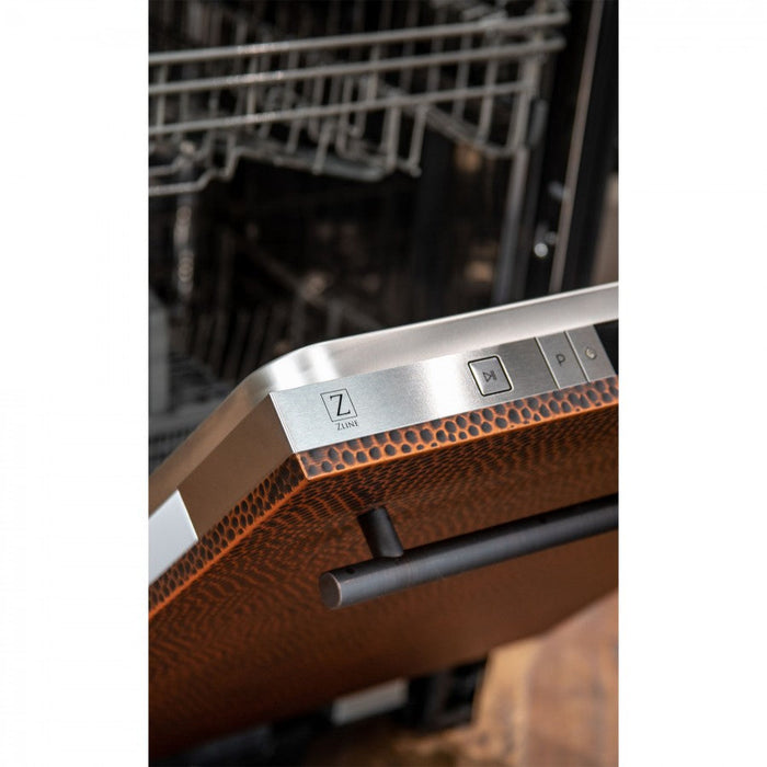 ZLINE 24" Classic Top Control Dishwasher in Hand-Hammered Copper with Modern Style Handle, DW-HH-24