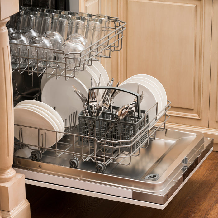 ZLINE 24" Classic Top Control Dishwasher in White Matte with Traditional Style Handle, DW-WM-24