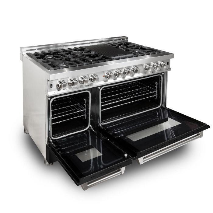 ZLINE 48" Dual Fuel Range in Stainless Steel with Black Matte Doors, RA-BLM-48