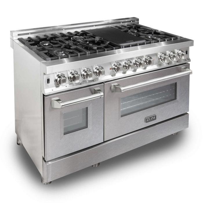 ZLINE 48" Dual Fuel Range in Stainless Steel with DuraSnow® Finish Doors, RA-SN-48