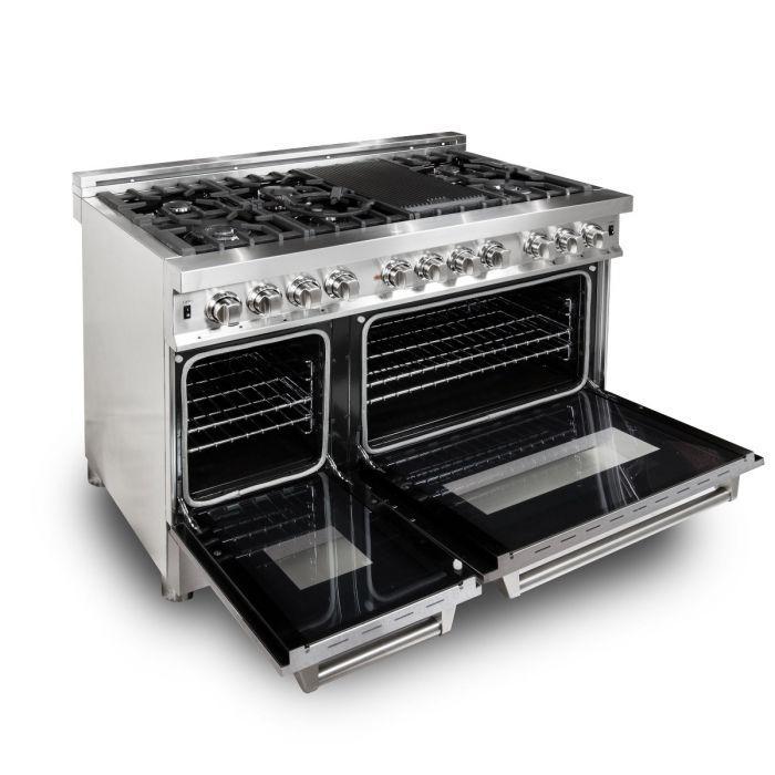 ZLINE 48" Dual Fuel Range in Stainless Steel with DuraSnow® Finish Doors, RA-SN-48