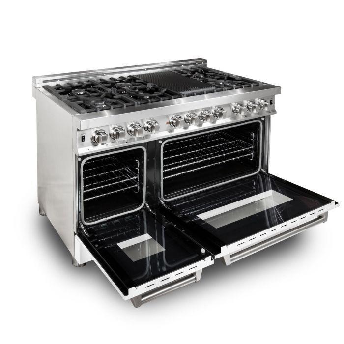 ZLINE 48" Dual Fuel Range in Stainless Steel with White Matte Doors, RA-WM-48