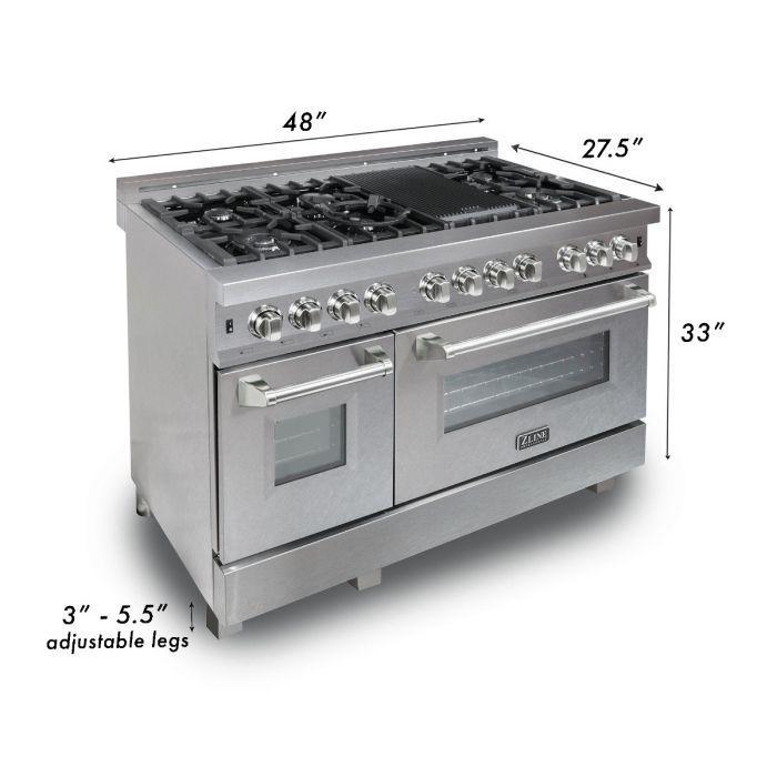 ZLINE 48" Dual Fuel Range in DuraSnow® Stainless with Blue Gloss Door, RAS-BG-48