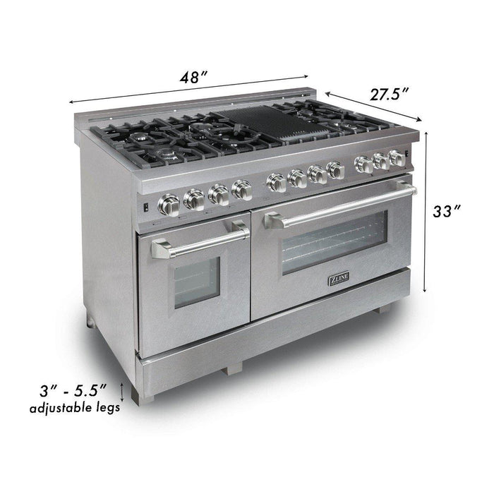 ZLINE 48" Dual Fuel Range in DuraSnow® Stainless Steel with Blue Matte Door, RAS-BM-48