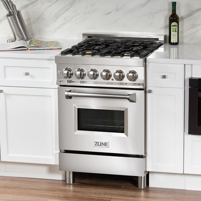 ZLINE 24" Dual Fuel Range in Stainless Steel with Brass Burners, RA-BR-24