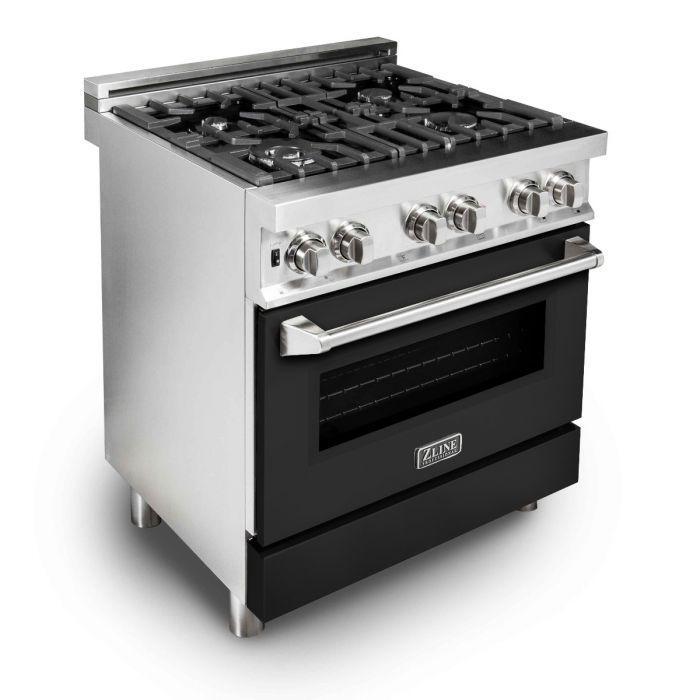 ZLINE 30" Dual Fuel Range in Stainless Steel with Black Matte Door, RA-BLM-30