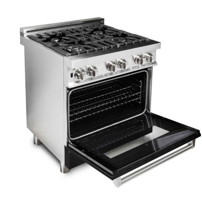 ZLINE 30" Dual Fuel Range in Stainless Steel with Black Matte Door, RA-BLM-30