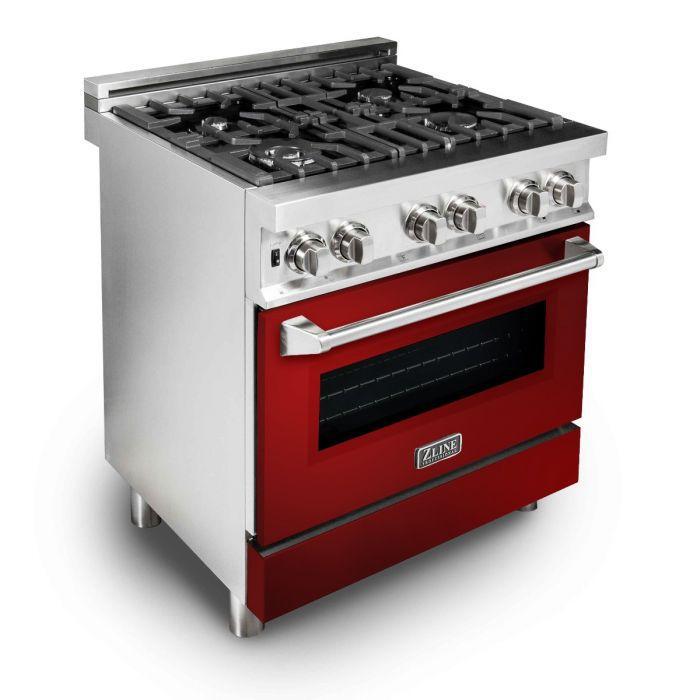 ZLINE 30" Dual Fuel Range in Stainless Steel with Red Gloss Door, RA-RG-30