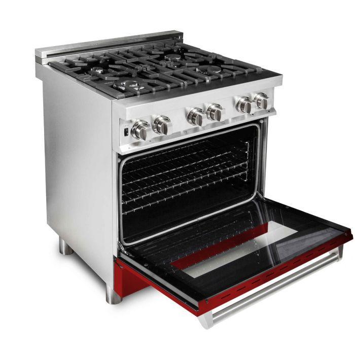 ZLINE 30" Dual Fuel Range in Stainless Steel with Red Gloss Door, RA-RG-30