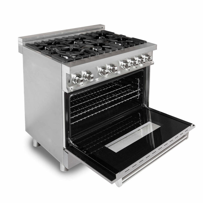 ZLINE 36" Dual Fuel Range in Stainless Steel with DuraSnow® Finish Door, RA-SN-36