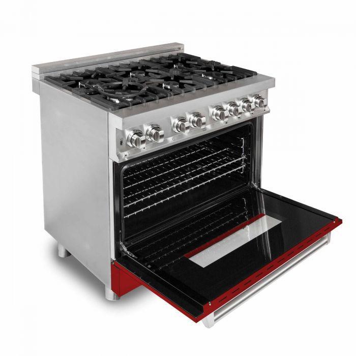 ZLINE 36" Dual Fuel Range in Stainless Steel with Red Gloss Door, RA-RG-36