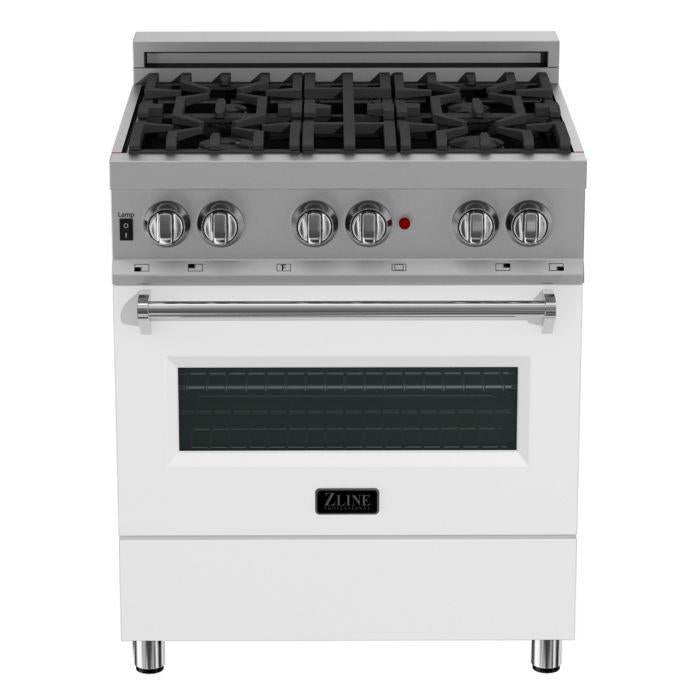 ZLINE 30" Dual Fuel Range in DuraSnow® Stainless with White Matte Door, RAS-WM-30