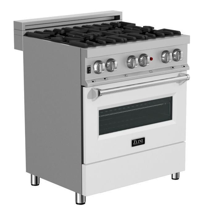 ZLINE 30" Dual Fuel Range in DuraSnow® Stainless with White Matte Door, RAS-WM-30