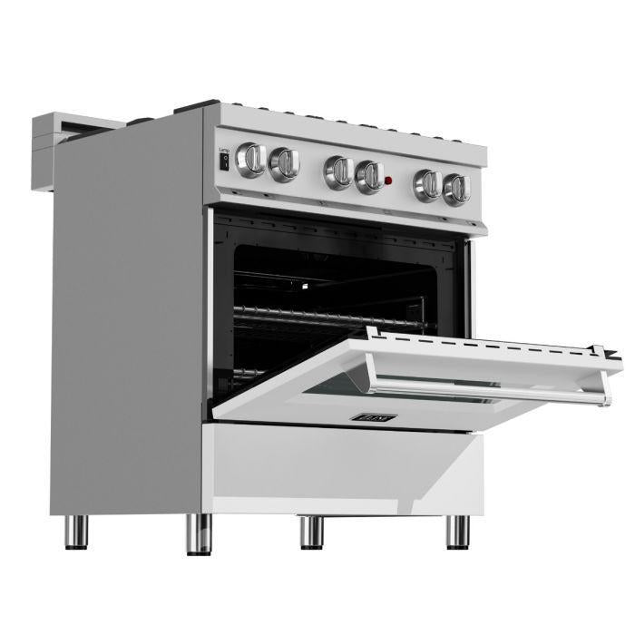 ZLINE 30" Dual Fuel Range in DuraSnow® Stainless with White Matte Door, RAS-WM-30