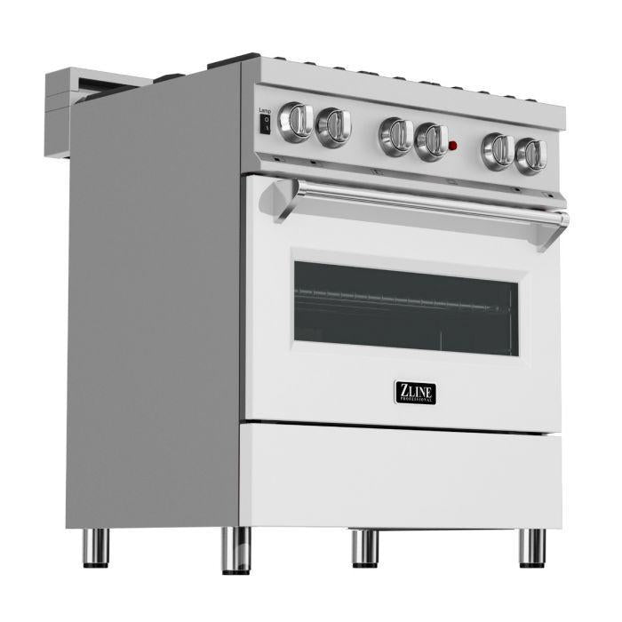 ZLINE 30" Dual Fuel Range in DuraSnow® Stainless with White Matte Door, RAS-WM-30