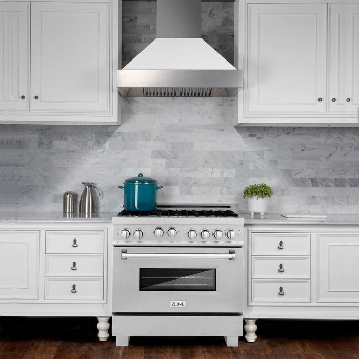 ZLINE 36" All Gas Range in DuraSnow® Stainless with 6 Burners, RGS-SN-36