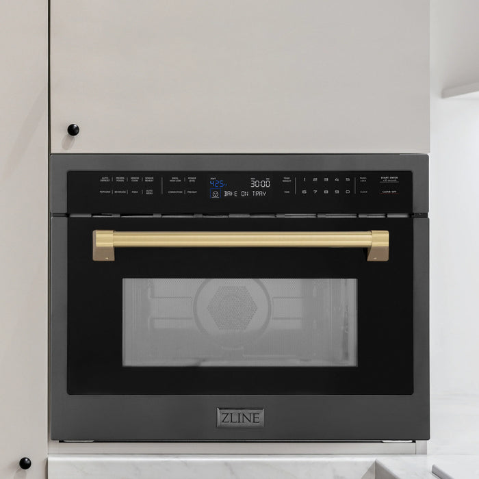 ZLINE 24" Autograph Edition Built-in Convection Microwave Oven in Black Stainless Steel with Champagne Bronze Accents, MWOZ-24-BS-CB