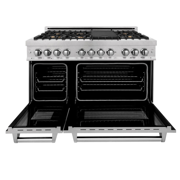 ZLINE 48" Dual Fuel Range in DuraSnow® Stainless Steel with Brass Burners, RAS-SN-BR-48