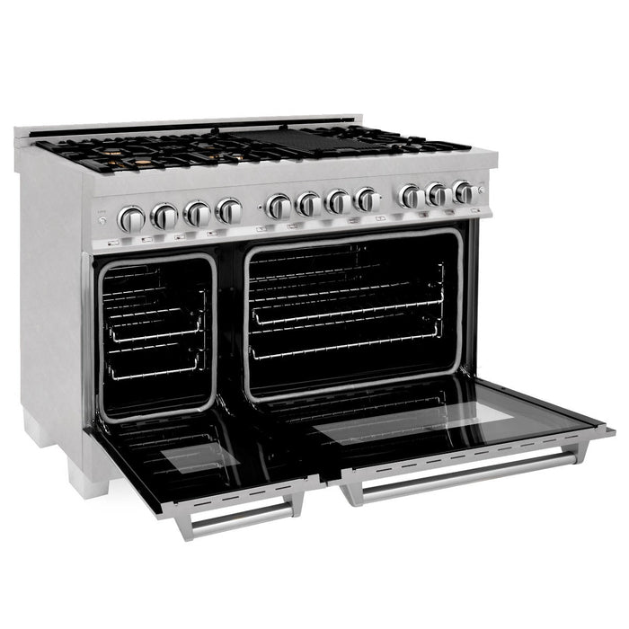 ZLINE 48" Dual Fuel Range in DuraSnow® Stainless Steel with Brass Burners, RAS-SN-BR-48