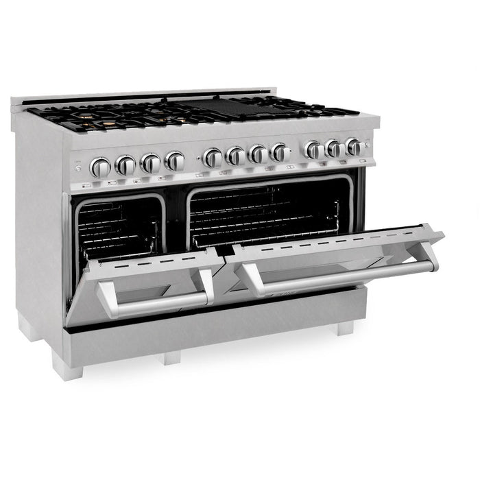 ZLINE 48" Dual Fuel Range in DuraSnow® Stainless Steel with Brass Burners, RAS-SN-BR-48