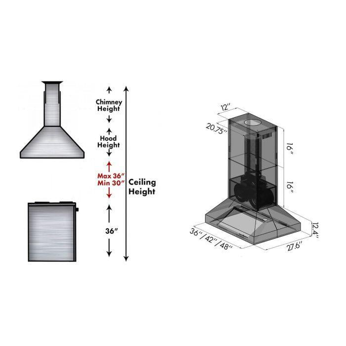 ZLINE 36" Ducted Island Mount Range Hood in Outdoor Approved Stainless Steel, 697i-304-36