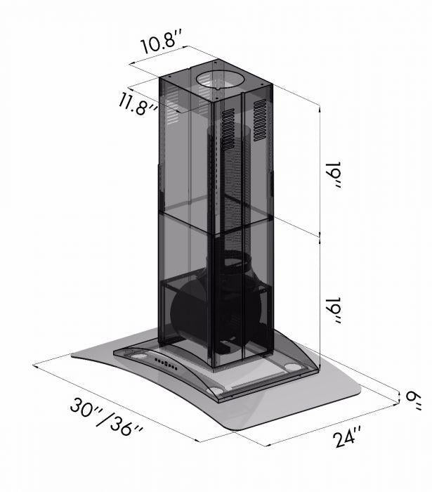 ZLINE 36" convertible Vent Island Mount Range Hood in Stainless Steel & Glass, GL9i-36