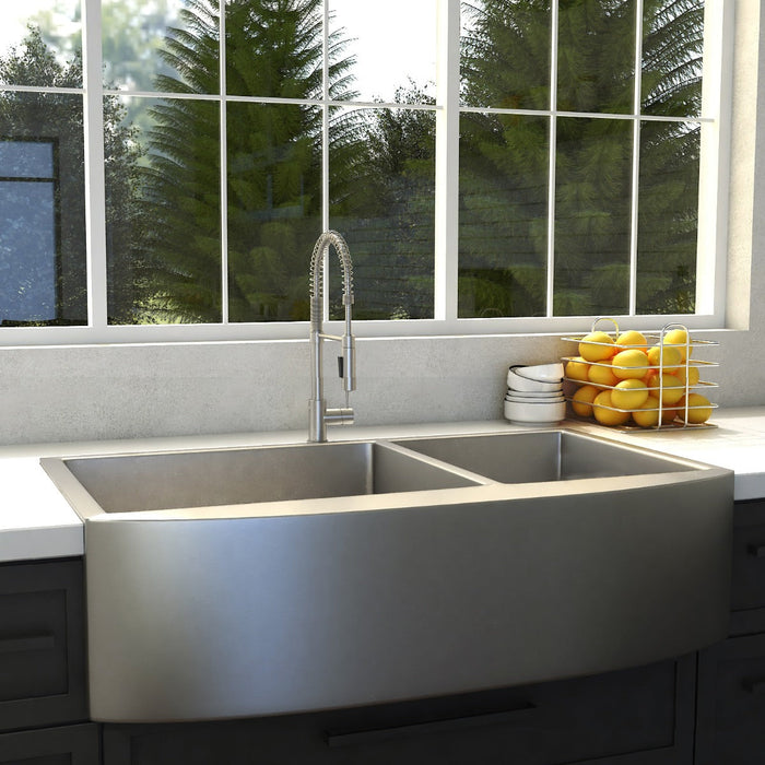 ZLINE 36" Niseko Farmhouse Apron Mount Double Bowl Kitchen Sink in Stainless Steel  with Bottom Grid, SA50D-36