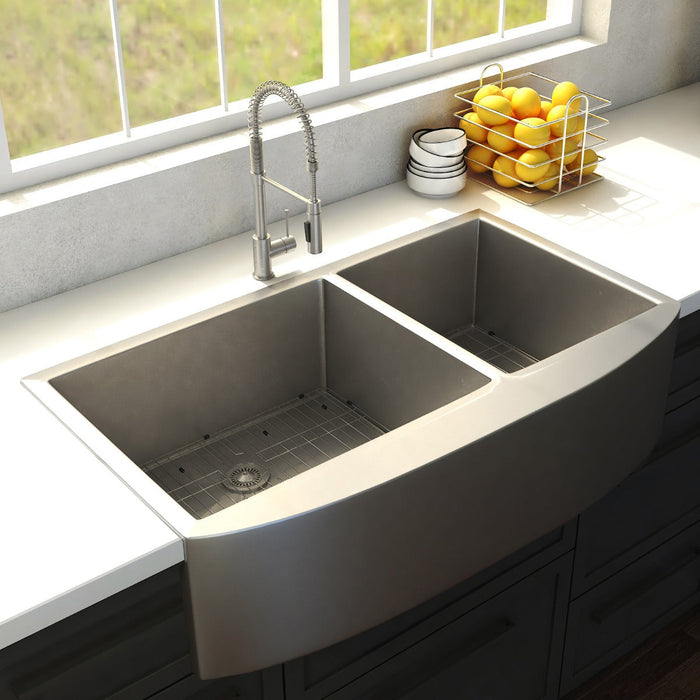 ZLINE 36" Niseko Farmhouse Apron Mount Double Bowl Kitchen Sink in Stainless Steel  with Bottom Grid, SA50D-36