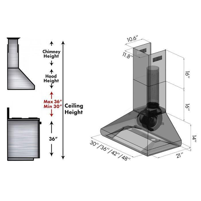 ZLINE 48" Professional Convertible Wall Mount Range Hood in Stainless Steel, 587-48