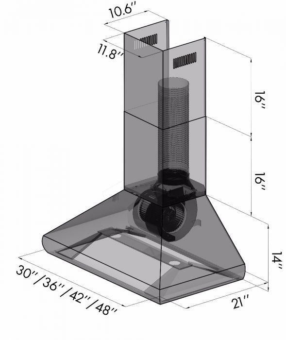 ZLINE 36" Professional Convertible Vent Wall Mount Range Hood in Stainless Steel with Crown Molding, 587CRN-36