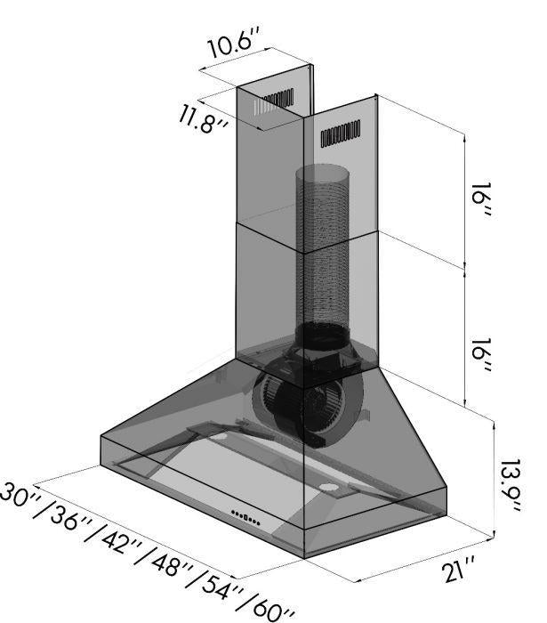 ZLINE 30" Professional Convertible Vent Wall Mount Range Hood in Stainless Steel with Crown Molding, 597CRN-30