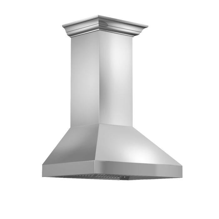 ZLINE 30" Professional Convertible Vent Wall Mount Range Hood in Stainless Steel with Crown Molding, 597CRN-30