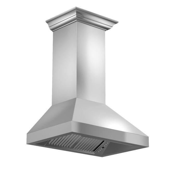 ZLINE 30" Professional Convertible Vent Wall Mount Range Hood in Stainless Steel with Crown Molding, 597CRN-30