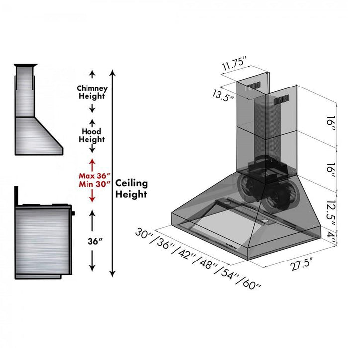 ZLINE 36" Ducted Wall Mount Range Hood in Outdoor Approved Stainless Steel, 697-304-36