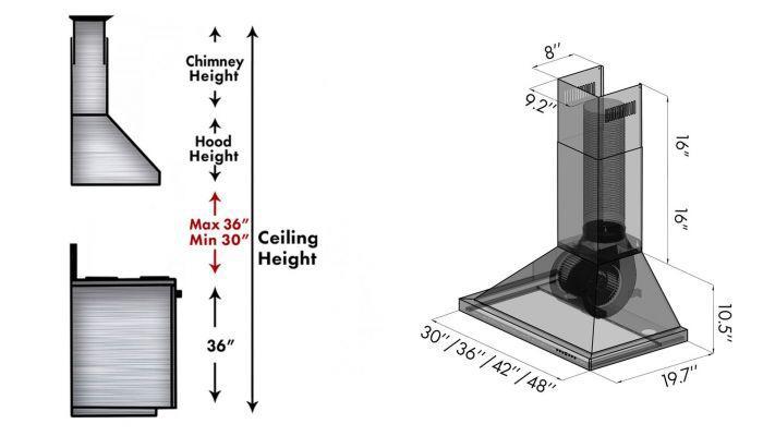 ZLINE 42" Convertible Vent Wall Mount Range Hood in Black Stainless Steel, BSKBN-42