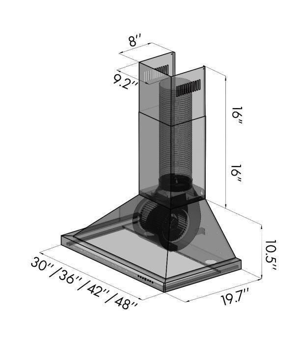 ZLINE 42" Convertible Vent Wall Mount Range Hood in Stainless Steel with Crown Molding, KBCRN-42