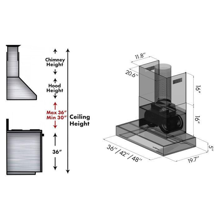 ZLINE 48" Ducted Professional Wall Mount Range Hood in Stainless Steel, KECOM-48