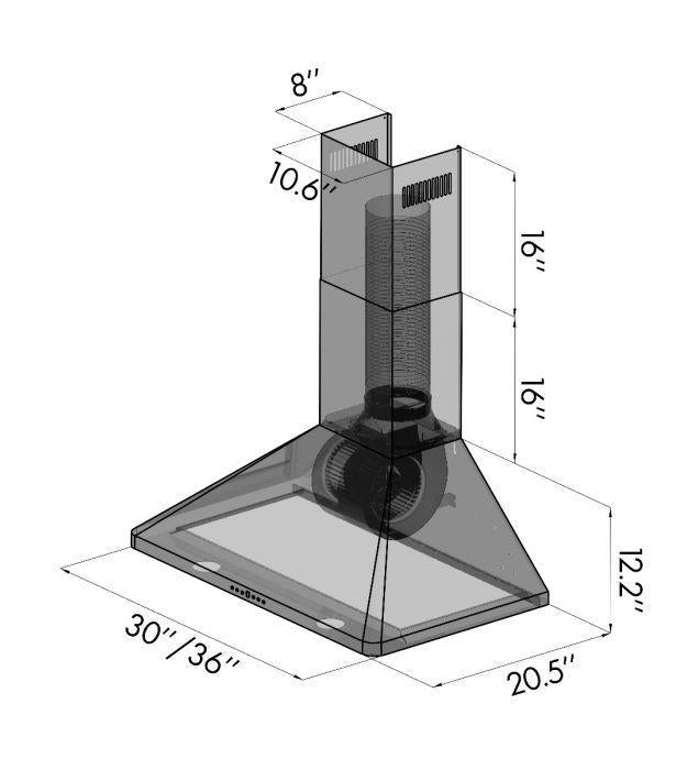 ZLINE 36" Convertible Vents Wall Mount Range Hood in Stainless Steel, KF1-36