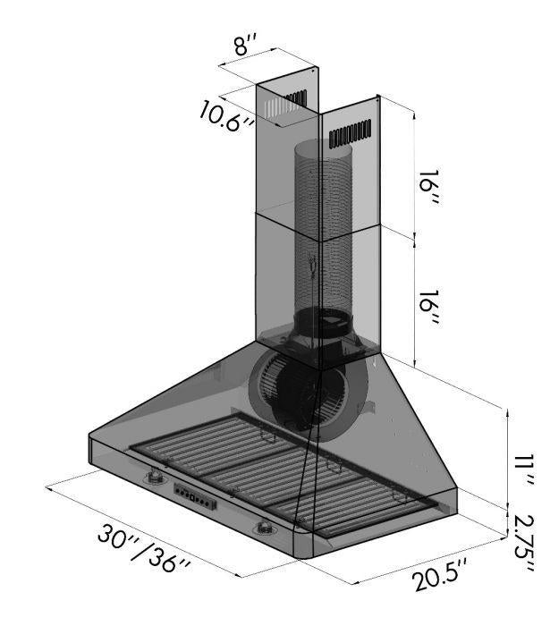 ZLINE 36" Convertible Vent Wall Mount Range Hood in Stainless Steel, KF2-36